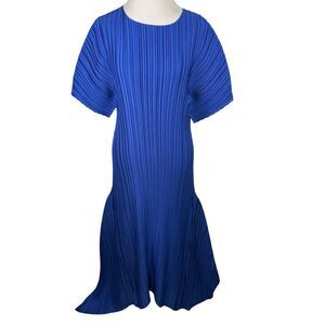 Lafayette 148 Braxton Plisse Dress Blue Accordion Pleat Cocktail Party Size L
